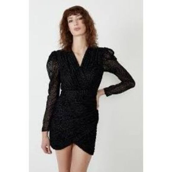Bardot Women’s Size Large Metallic Bree Polka Dot Mini Dress Black Long Sleeve - Picture 2 of 16